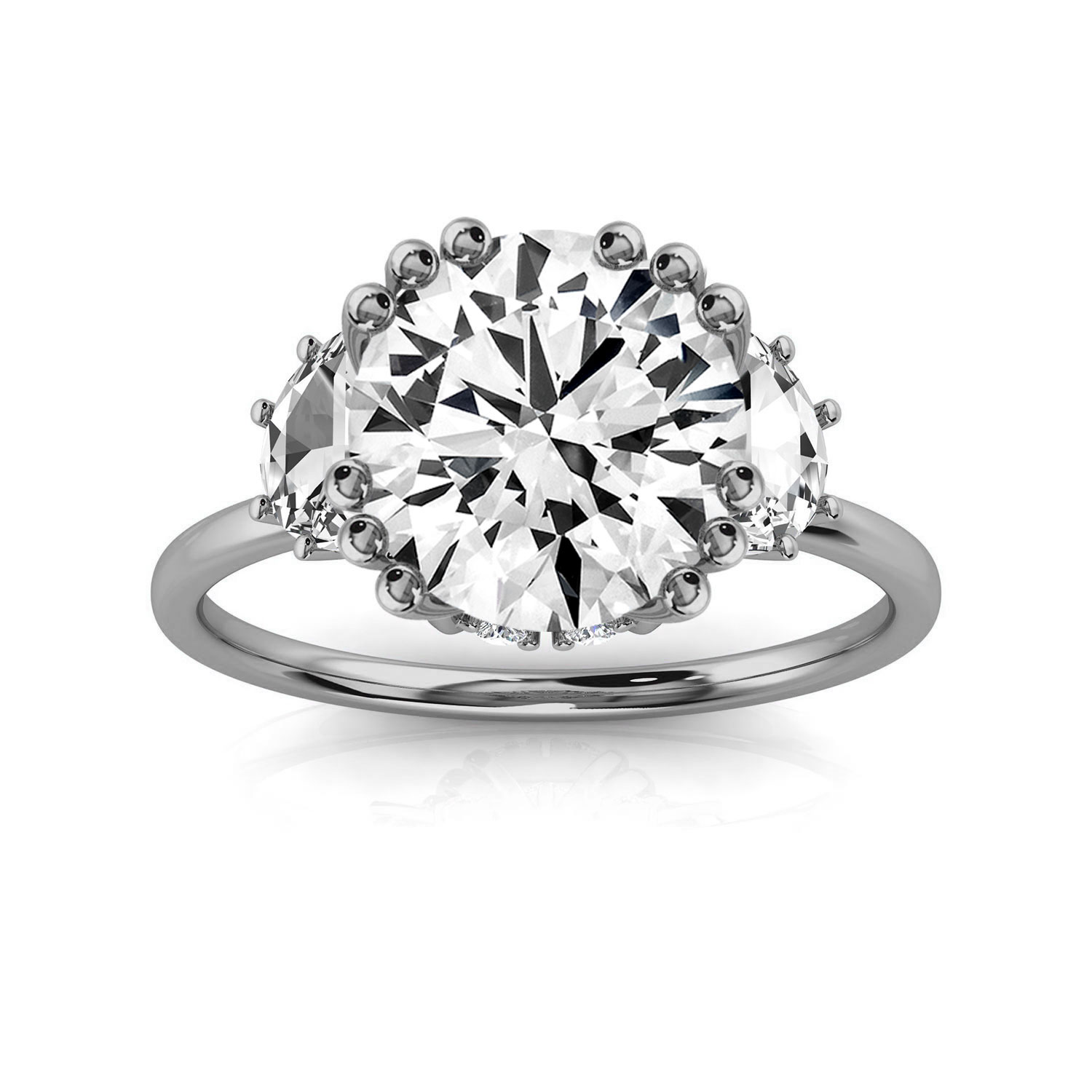 14K White Gold Vale Organic Half Moon & Round Lab Grown Diamond Ring (1/2 ct. tw)